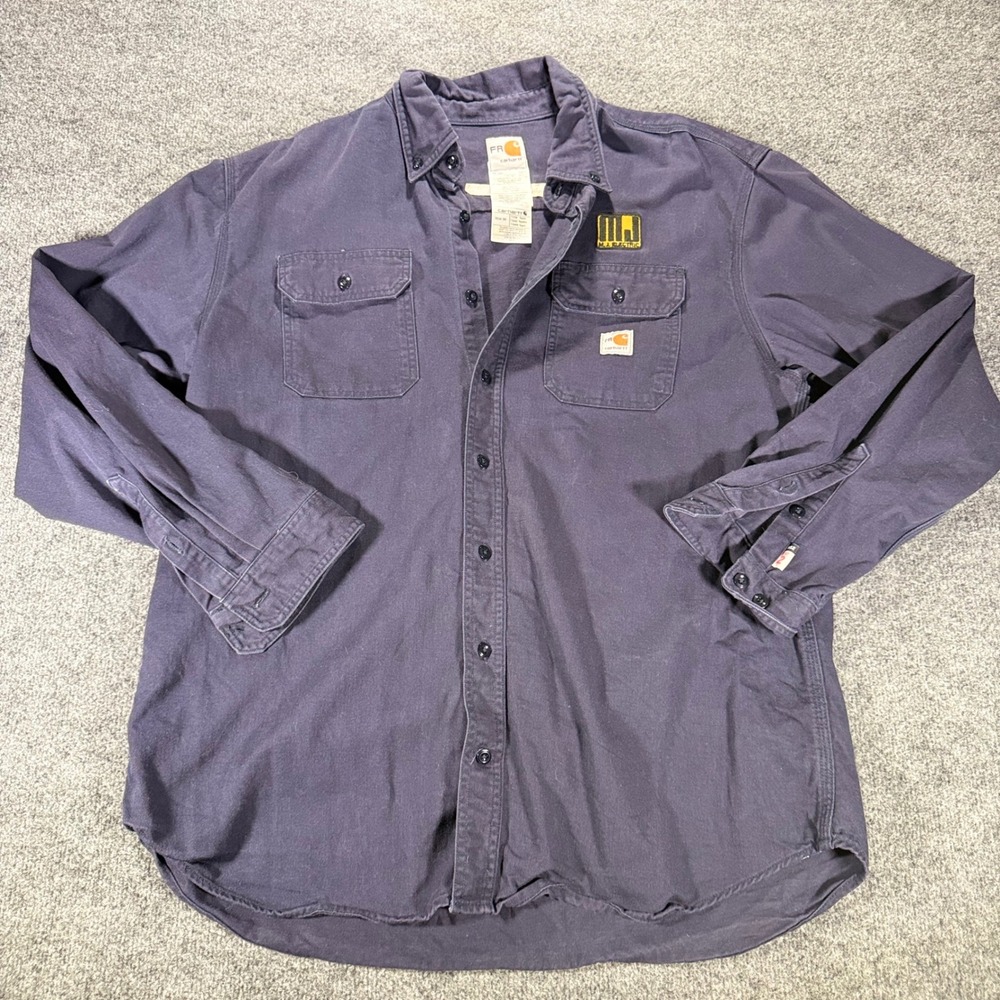 Carhartt FR Shirt‎ Flame Resistant Work Button Down XL Navy Blue Mens CAT 2
